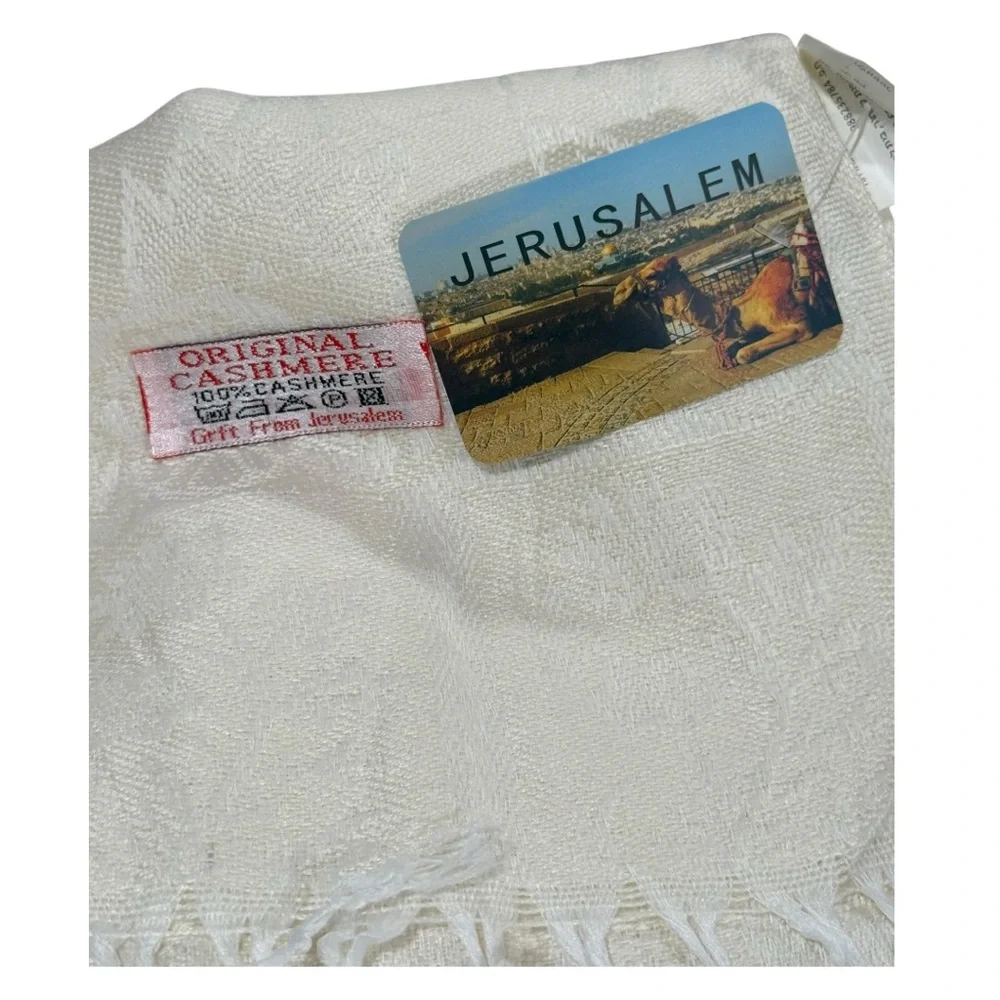 Original Cashmere Scarf from Jerusalem 68” x 27” Cream Colored NWT